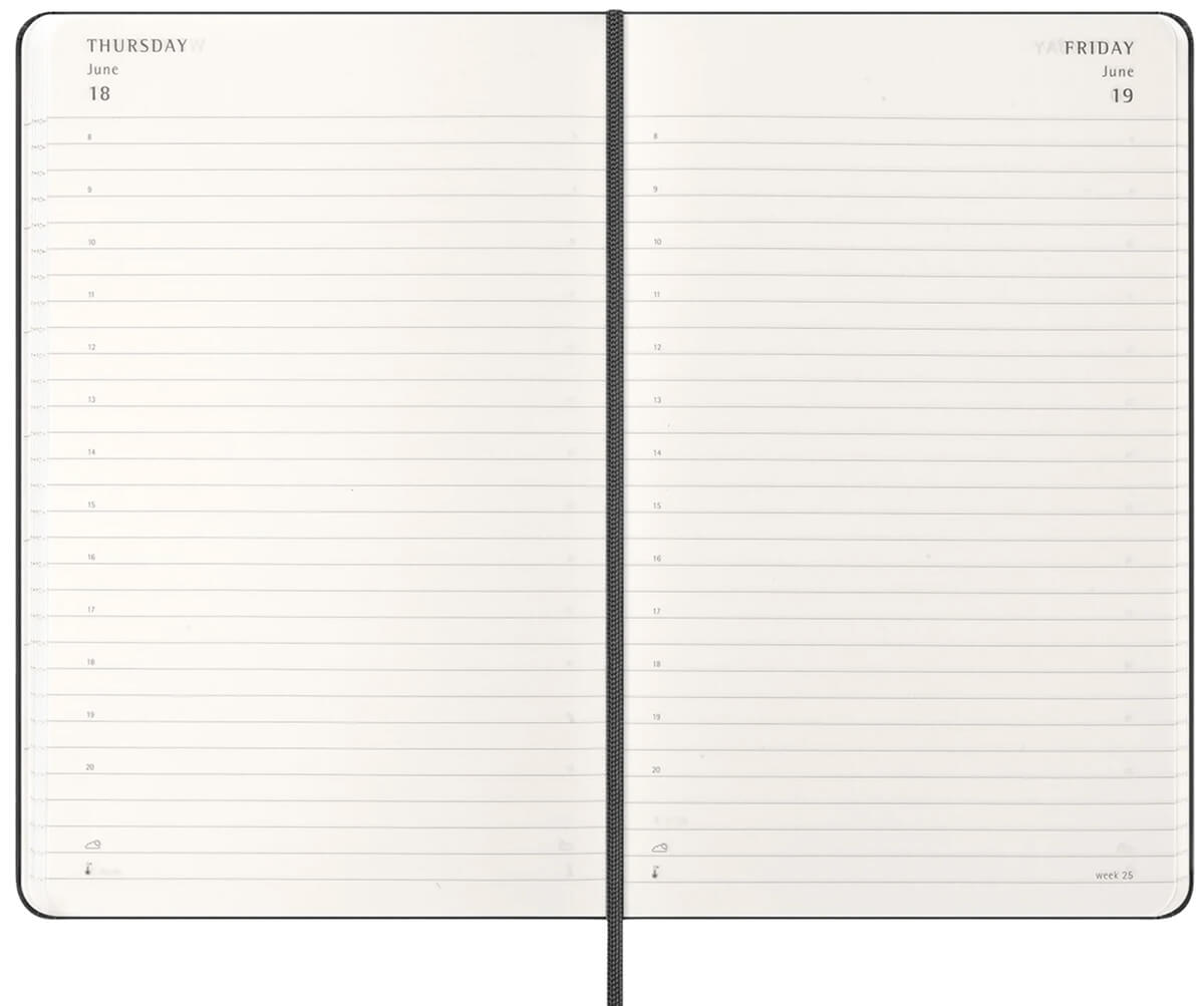 Розворот щоденника Moleskine 2027 Daily з розміткою день на сторінці