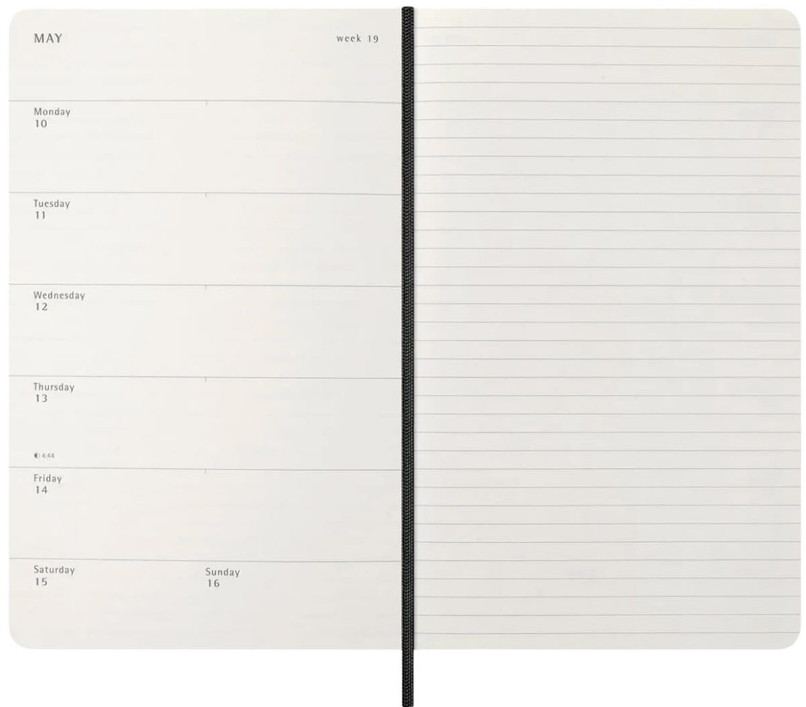 Розворот Moleskine 2027 Weekly Notebook: тиждень ліворуч, нотатки праворуч