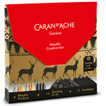 Набор Caran d'Ache Metallic Creative Box (9 инструментов + 12 открыток)